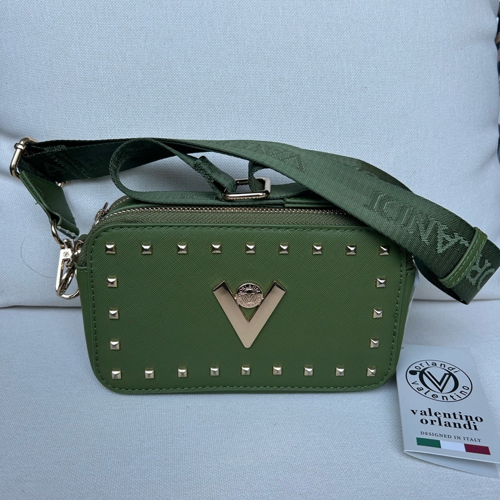 Valentino Orlandi Studded Green Crossbody Bag